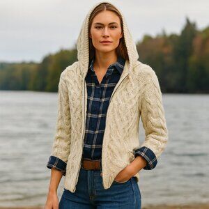 Women's Cream Hooded Cardigan